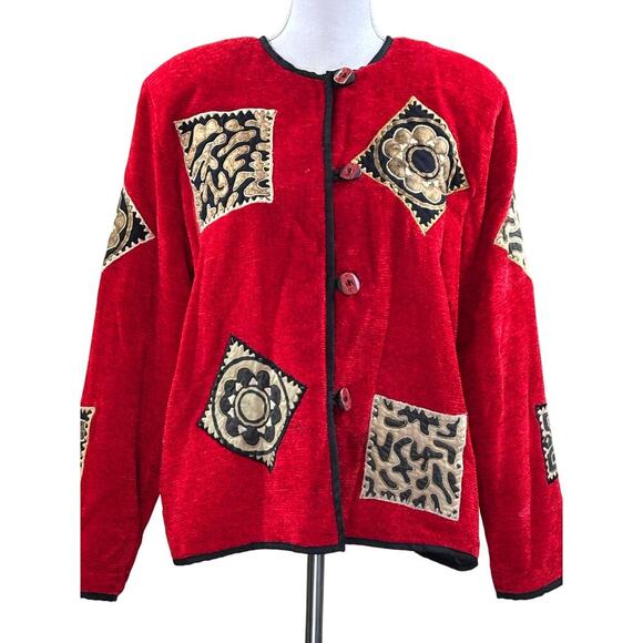 Allure red/black patchwork Jacket, artisanal, ethnic, folksy, vintage inspired - Picture 1 of 6